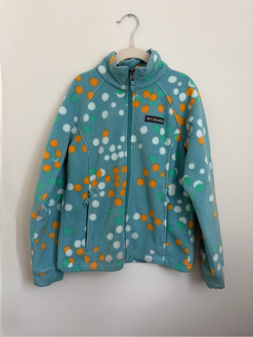 Columbia Kids' Teal Polka Dot Fleece Sweater (Size 7/8)